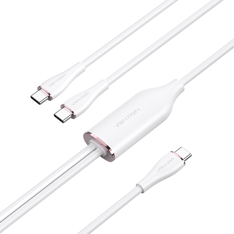 Vention USB-C 2.0/M -> 2*USB-C/M,  (5A,szilikon,fehér), 1,5m, kábel