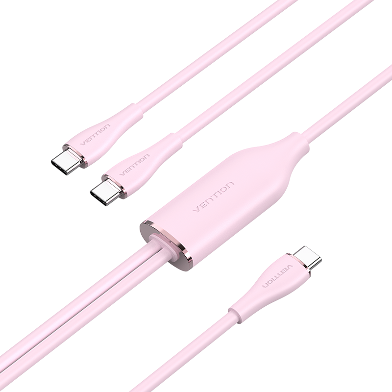 Vention USB-C 2.0/M -> 2*USB-C/M,  (5A,szilikon,pink), 1,5m, kábel