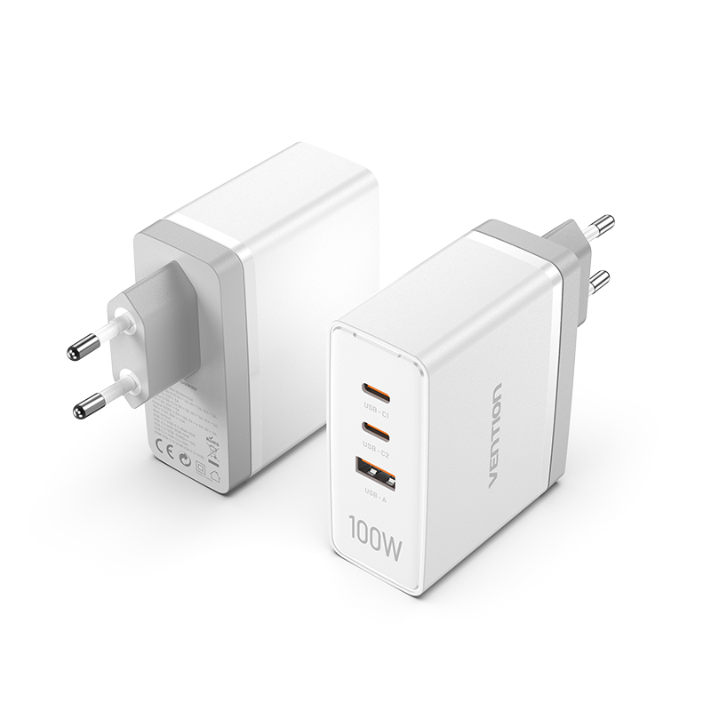 Vention USB-C*2+A (3port,GAN,100W/100W/30W,fehér), töltő