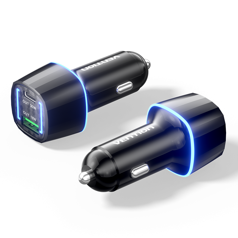 Vention USB-C+A (2port,30W, fekete, szivargyújtós),Vention