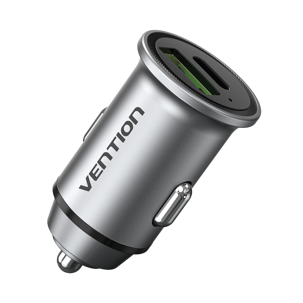 Vention USB-A+C (2port,18/20W, szürke, szivargyújtós), töltő