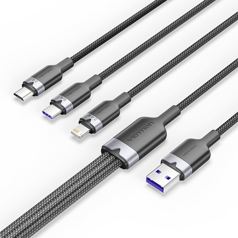 Vention USB-A 2.0/M -> USB-C/Lightning/Micro USB-B, 1,5m,(fekete,6A,3in1), kábel