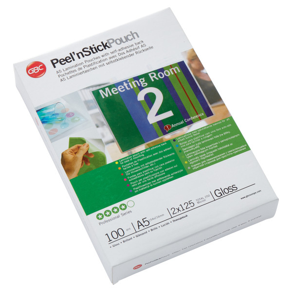 GBC Peel n Stick Meleglamináló fólia, öntapadó, 125 mikron, A5, 100db