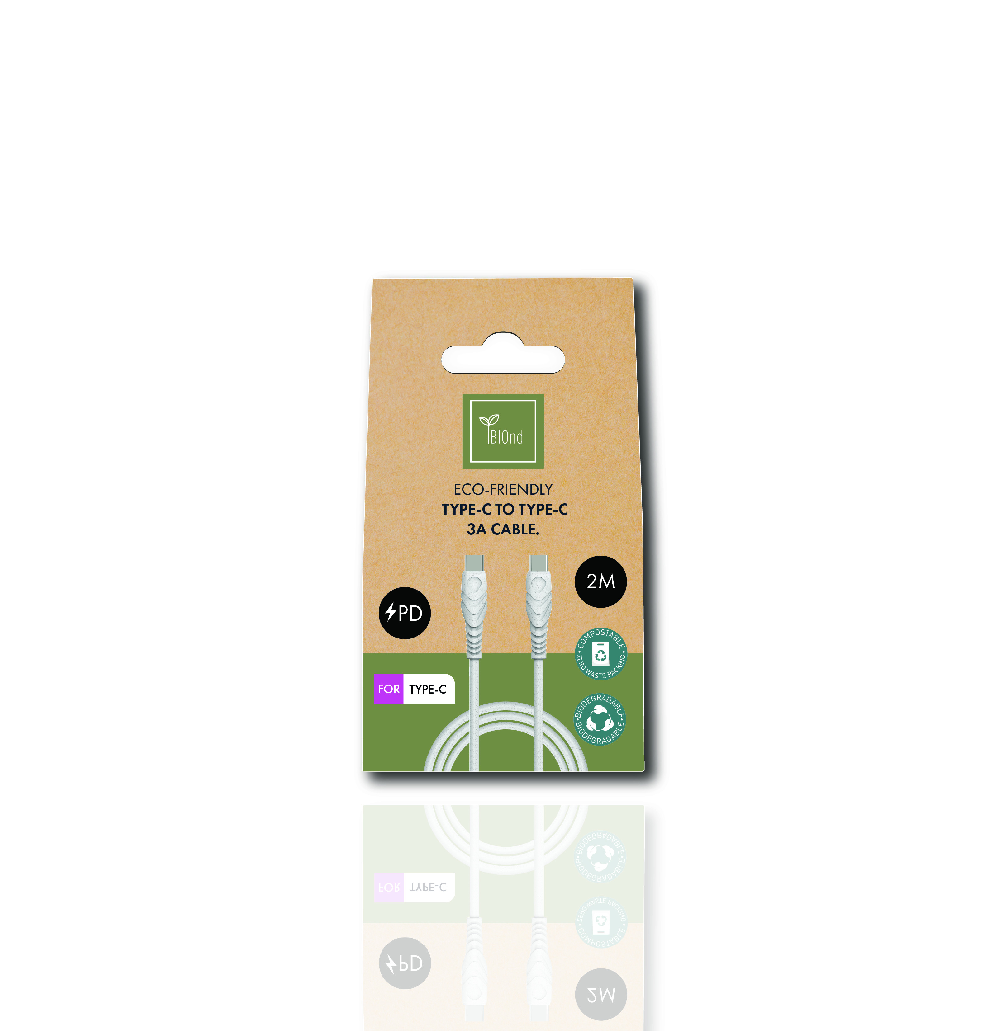 Biond USB-C -> USB-C,(Környezetbarát, lebomló anyagokból), 2m, kábel