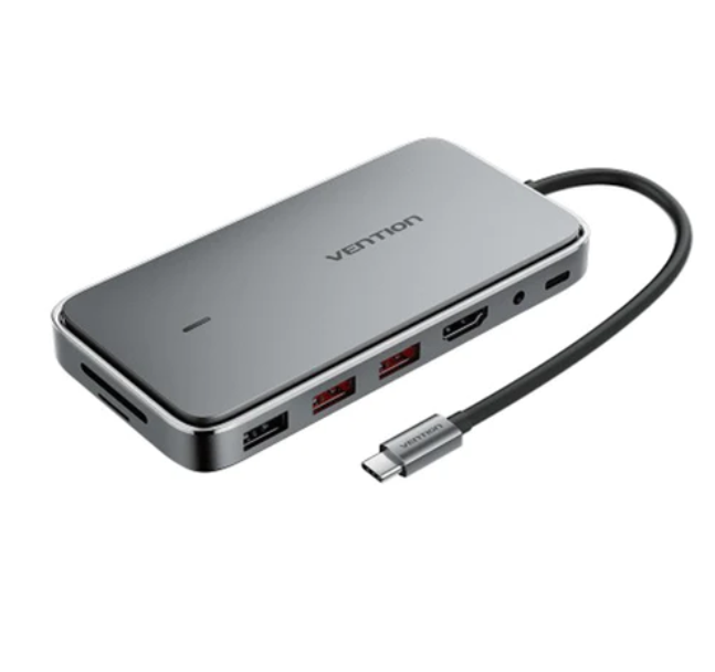 Vention USB-C -> HDMI/USB 3.1 Gen 2-Ax2/USB 2.0/M.2 NGFF/SD/TF/PD/DC 3.5mm (0,15m Szürke Aluminum Ötvözet), SSD Enclosure  Dokkoló