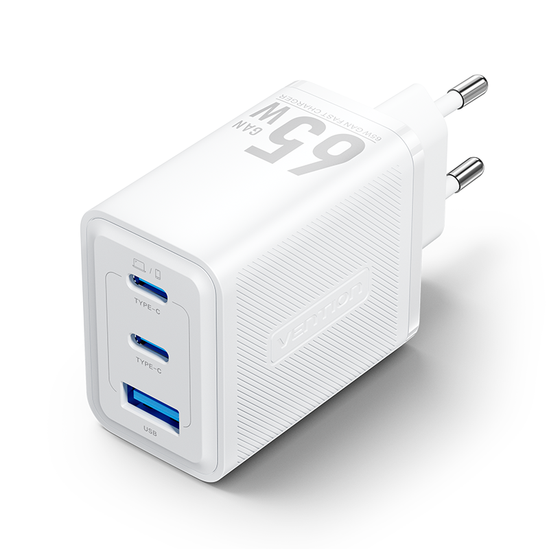 Vention USB-C+C+A (65W/65W/60W, 3-portos GaN, fehér), töltő
