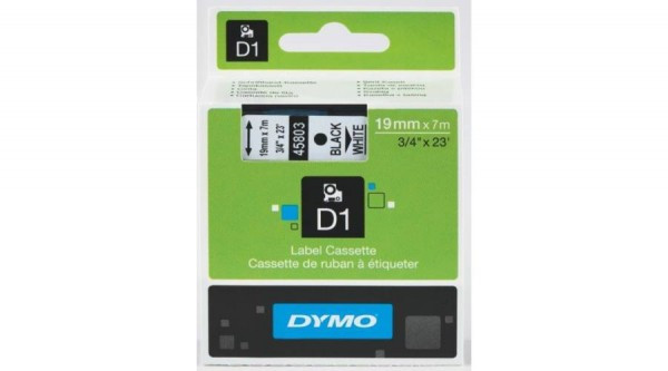 DYMO D1 45803 f.szalag 19mm x 7m fehér-fekete