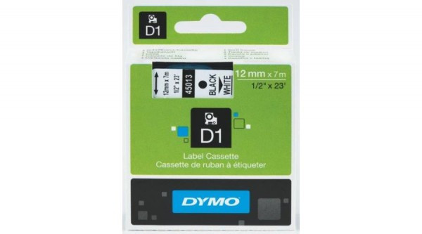 DYMO D1 45013 f.szalag 12mm x 7m fehér-fekete