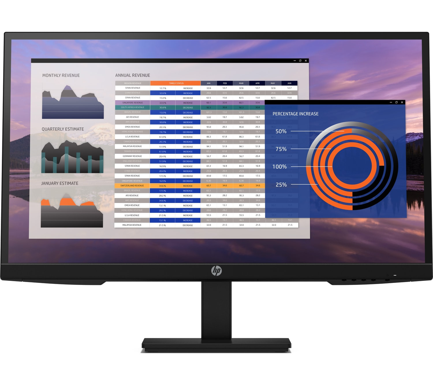 HP P27h 27" G4 FHD monitor;Csillogásmentes,	FHD (1920 x 1080, 60 Hz-en); Hangszóró kimeneti teljesítménye 2 x 2 W;DisplayPortT és HDMI;1 VGA