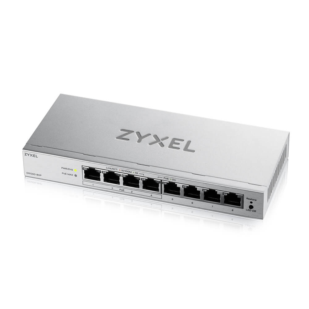 Zyxel GS1200-8HPV3-EU0101F v3 4xGbE PoE+ LAN (68W) 4xGbE LAN port web menedzselhető asztali Switch