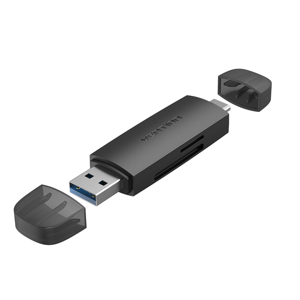 Vention USB-A 3.0 + USB-C 3.0 (2-in 1, SD+TF, fekete), kártyaolvasó