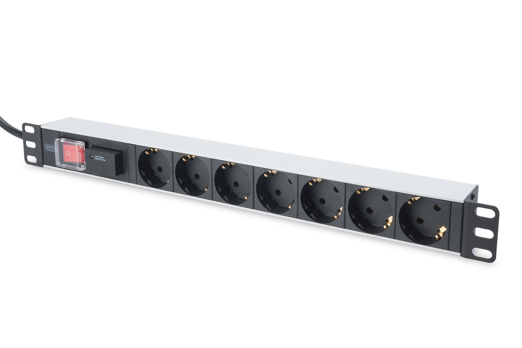 DIGITUS DN-95407 19" 1U PDU 7xCEE 7/3 schuko aljzat CEE7/7 csatlakozó 2m túlfeszültségvédett elosztósor