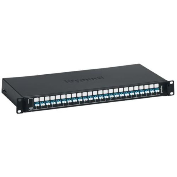 Legrand 032165 19" 1U 24port 24xLC duplex monomódusú toldóval fekete LCS3 optikai patch panel