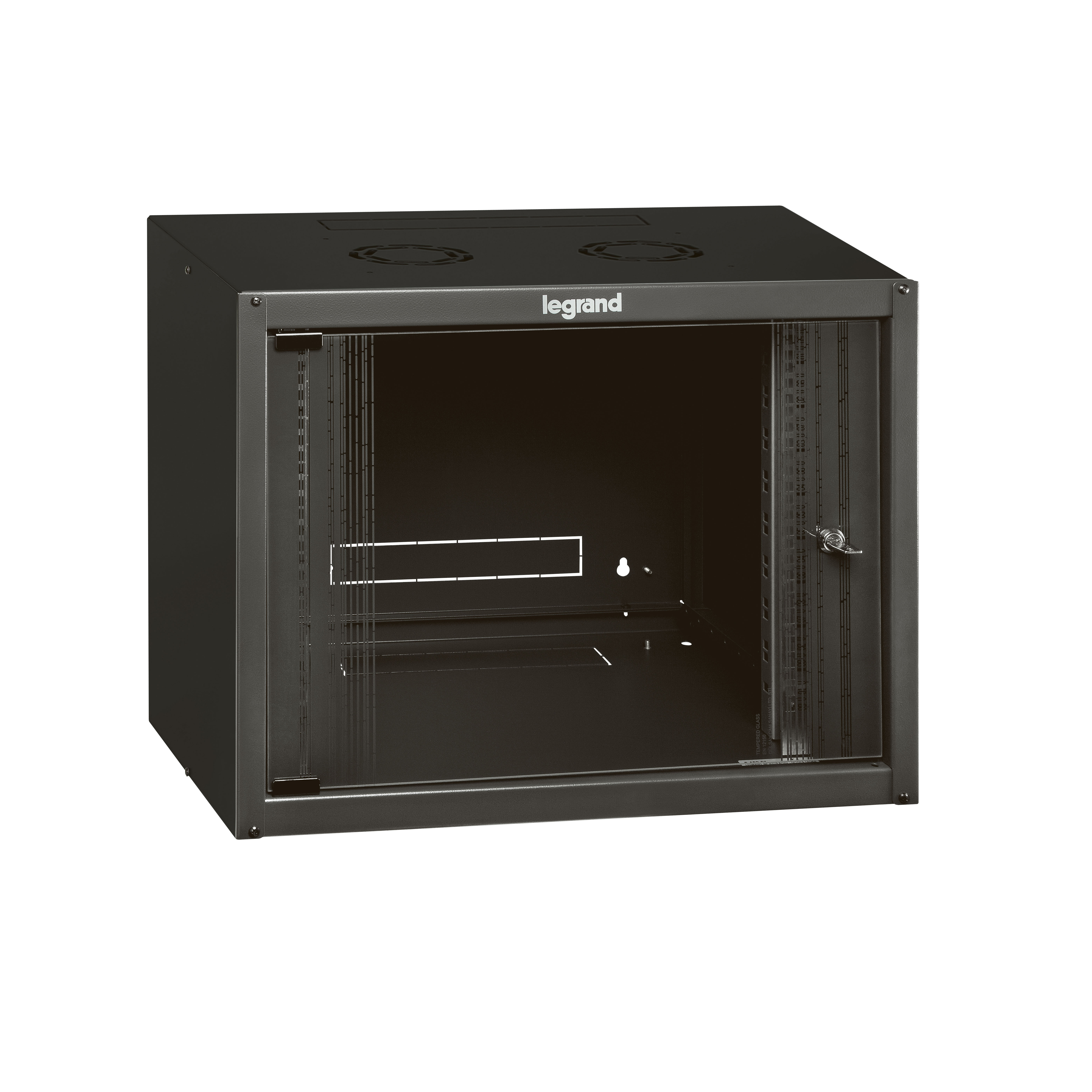 Legrand 646201 Linkeo 19" 9U MAG:494 SZÉL:600 MÉLY:450 MAX:18kg üvegajtós antracit fali rack szekrény