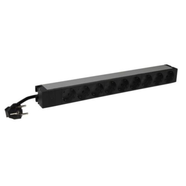 Legrand 646821 19" 1U 16A 230V 9x Schuko aljzat CEE7/7 csatlakozó biztonsági zsaluval 3m kontrol LED-es elosztósor