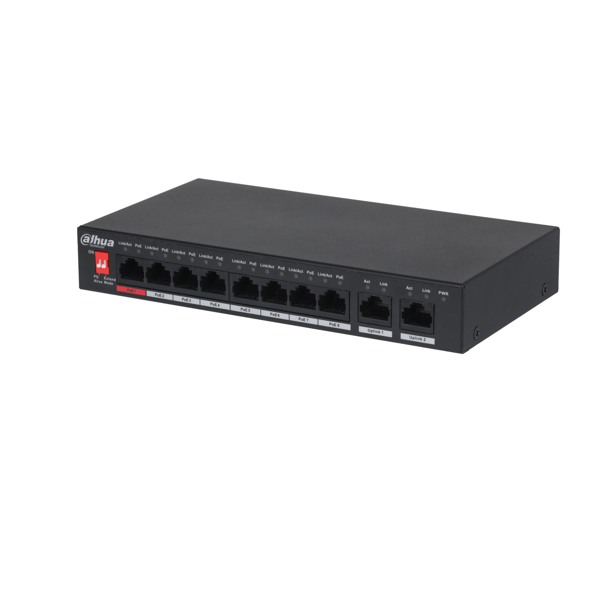 Dahua PFS3010-8ET-96-V2 1x 10/100(Hi-PoE/PoE+/PoE)+7x 10/100(PoE+/PoE)+2x gigabit uplink, 96W PoE switch