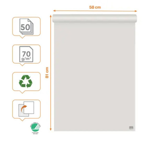 Nobo Flipchart papír kockás-sima, újrahasznosított, 580x810mm, 70gr