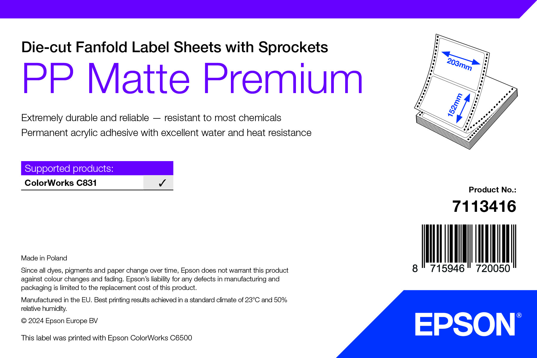 Epson PP Matte Premium címke 203mm*152mm, 1000 címke/tekercs