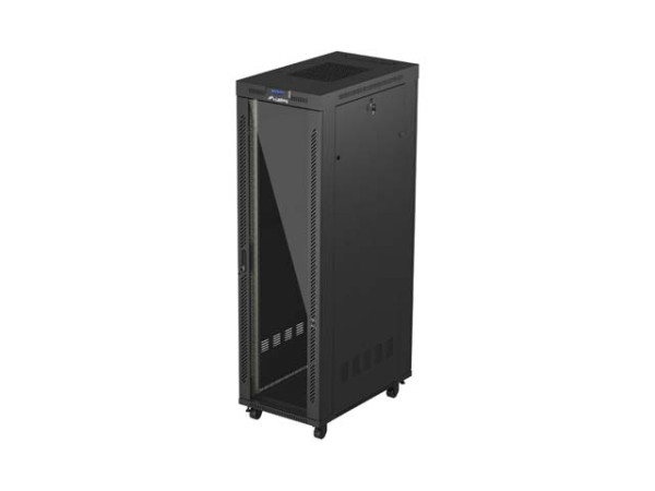 Lanberg FF01-6042-12BL 19" 42U SZÉL:600mm MÉLY:1000mm MAG:2127mm lapraszerelt LCD üvegajtós fekete szerver szekrény