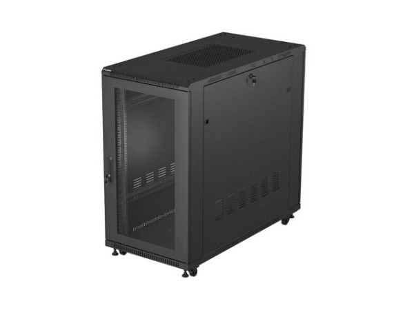 Lanberg FF01-6222-23B 19" 22U SZÉL:600mm MÉLY:1200mm MAG:1200mm lapraszerelt hálós fémajtós fekete szerver szekrény