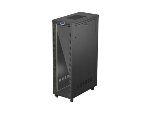 Lanberg FF01-6242-12BL 19" 42U SZÉL:600mm MÉLY:1200mm MAG:2018 mm lapraszerelt LCD üvegajtós fekete szerver szekrény