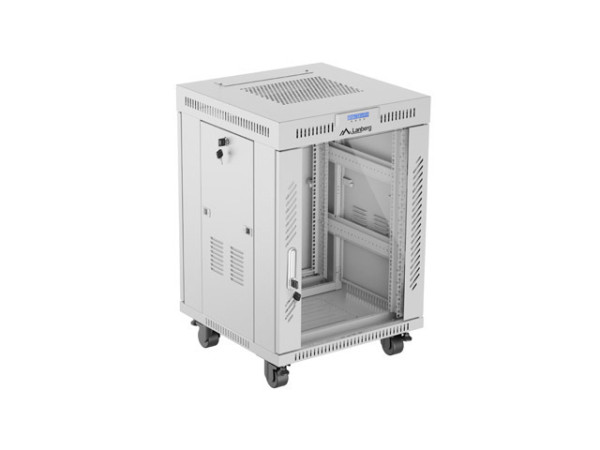 Lanberg FF01-6615-12SL 19" 15U SZÉL:600mm MÉLY:600mm MAG:922mm lapraszerelt LCD üvegajtós szürke álló rack szekrény