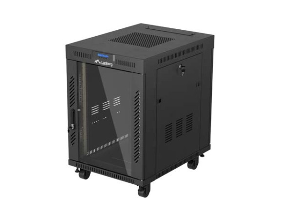Lanberg FF01-6815-12BL 19" 15U SZÉL:600mm MÉLY:800mm MAG:898mm lapraszerelt LCD üvegajtós fekete álló rack szekrény