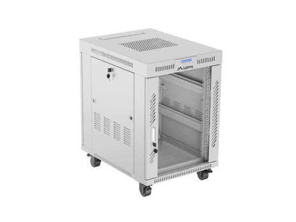 Lanberg FF01-6815-12SL 19" 15U SZÉL:600mm MÉLY:800mm MAG:922mm lapraszerelt LCD üvegajtós szürke álló rack szekrény