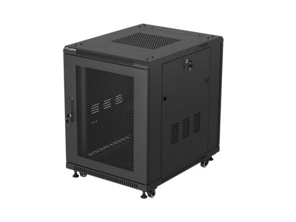 Lanberg FF01-6815-23B 19" 15U SZÉL:600mm MÉLY:800mm MAG:848mm lapraszerelt hálós fémajtós fekete álló rack szekrény