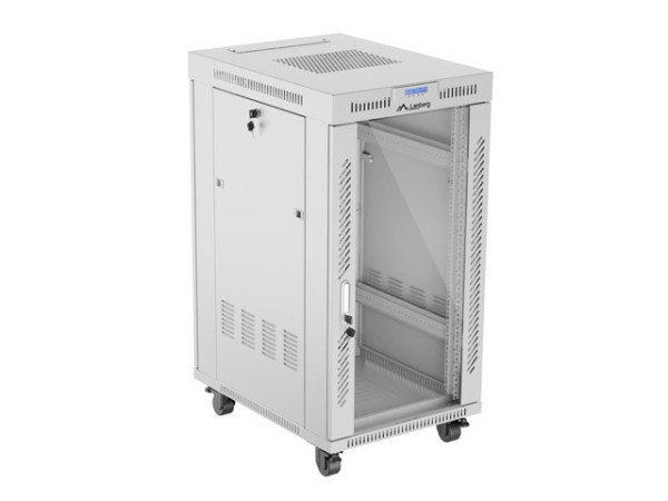 Lanberg FF01-6822-12SL 19" 22U SZÉL:600mm MÉLY:800mm MAG:1233mm lapraszerelt LCD üvegajtós szürke álló rack szekrény