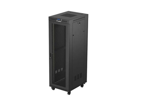Lanberg FF01-6837-23BL 19" 37U SZÉL:600mm MÉLY:800mm MAG:1900mm lapraszerelt LCD hálós fémajtós fekete álló rack szekrény
