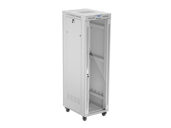 Lanberg FF01-6842-12SL 19" 42U SZÉL:600mm MÉLY:800mm MAG:2121mm lapraszerelt LCD üvegajtós szürke álló rack szekrény
