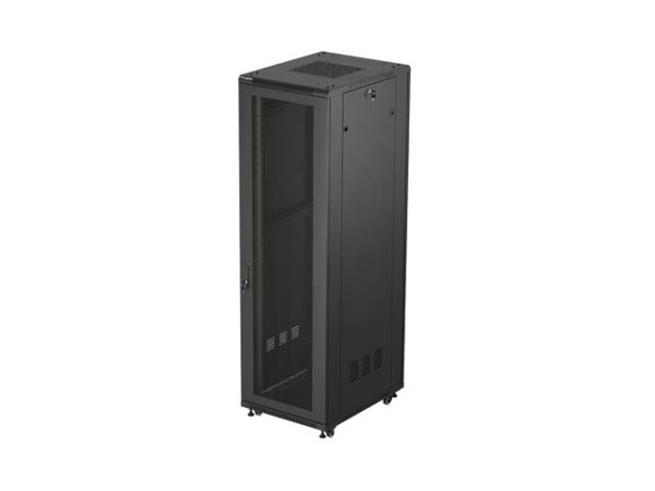 Lanberg FF01-6842-23B 19" 42U SZÉL:600mm MÉLY:800mm MAG:2047mm lapraszerelt hálós fémajtós fekete álló rack szekrény