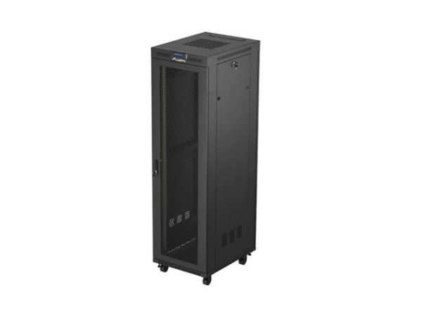 Lanberg FF01-6842-23BL 19" 42U SZÉL:600mm MÉLY:800mm MAG:2127mm lapraszerelt LCD hálós fémajtós fekete álló rack szekrény