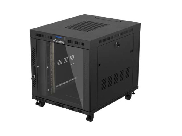 Lanberg FF01-8015-12BL 19" 15U SZÉL:800mm MÉLY:1000mm MAG:928mm lapraszerelt LCD üvegajtós fekete szerver szekrény