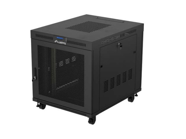 Lanberg FF01-8015-23BL 19" 15U SZÉL:800mm MÉLY:1000mm MAG:928mm lapraszerelt LCD halós fémajtós fekete szerver szekrény