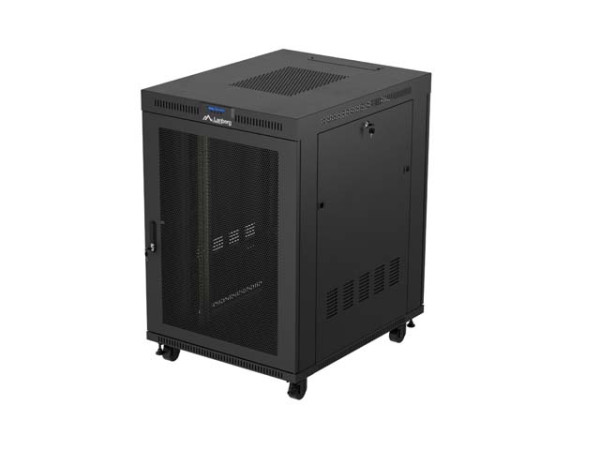 Lanberg FF01-8022-23BL 19" 22U SZÉL:800mm MÉLY:1000mm MAG:1239mm lapraszerelt LCD hálós fémajtós fekete szerver szekrény