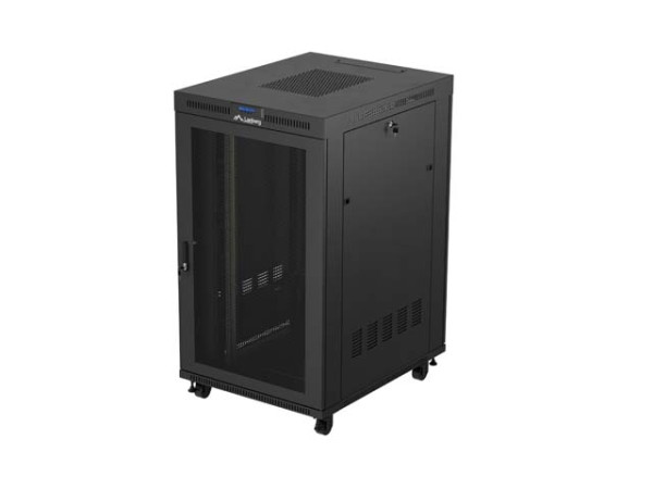 Lanberg FF01-8027-23BL 19" 27U SZÉL:800mm MÉLY:1000mm MAG:1461mm lapraszerelt LCD hálós fémajtós fekete szerver szekrény