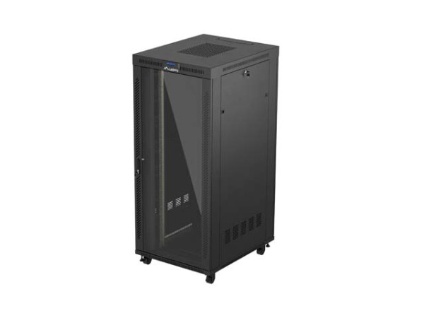 Lanberg FF01-8037-12BL 19" 37U SZÉL:800mm MÉLY:1000mm MAG:1906mm lapraszerelt LCD üvegajtós fekete szerver szekrény