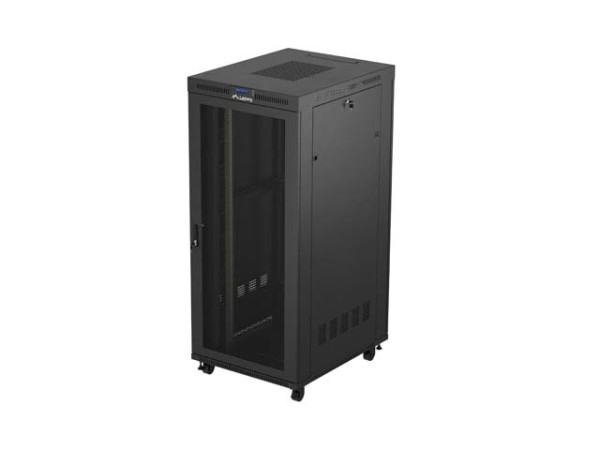 Lanberg FF01-8037-23BL 19" 37U SZÉL:800mm MÉLY:1000mm MAG:1906mm lapraszerelt LCD hálós fémajtós fekete szerver szekrény