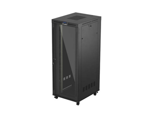 Lanberg FF01-8042-12BL 19" 42U SZÉL:800mm MÉLY:1000mm MAG:2127mm lapraszerelt LCD üvegajtós fekete szerver szekrény