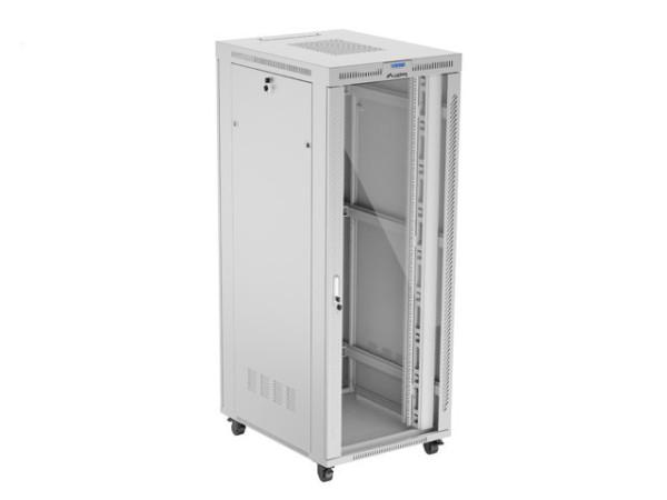 Lanberg FF01-8042-12SL 19" 42U SZÉL:800mm MÉLY:1000mm MAG:2121mm lapraszerelt LCD üvegajtós szürke szerver szekrény