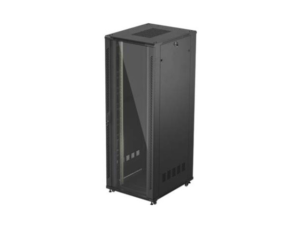 Lanberg FF01-8047-12B 19" 47U SZÉL:800mm MÉLY:1000mm MAG:2270mm lapraszerelt üvegajtós fekete szerver szekrény