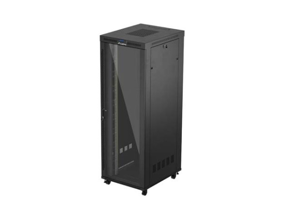 Lanberg FF01-8047-12BL 19" 47U SZÉL:800mm MÉLY:1000mm MAG:2344mm lapraszerelt LCD üvegajtós fekete szerver szekrény