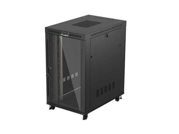 Lanberg FF01-8227-12BL 19" 27U SZÉL:800mm MÉLY:1200mm MAG:1456mm lapraszerelt LCD üvegajtós fekete szerver szekrény