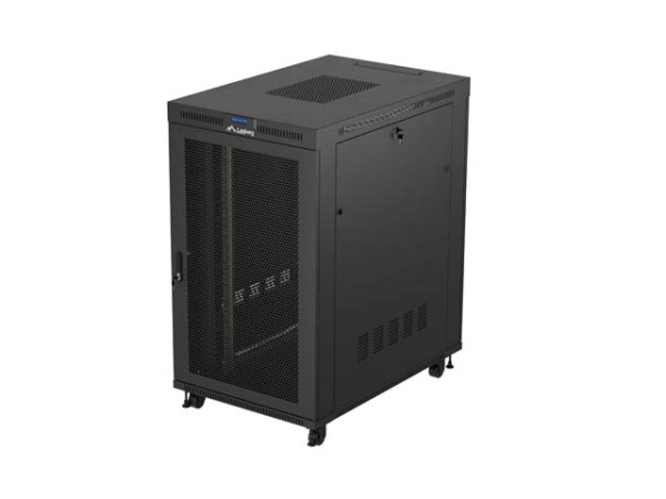 Lanberg FF01-8227-23BL 19" 27U SZÉL:800mm MÉLY:1200mm MAG:1456 lapraszerelt LCD hálós fémajtós fekete szerver szekrény