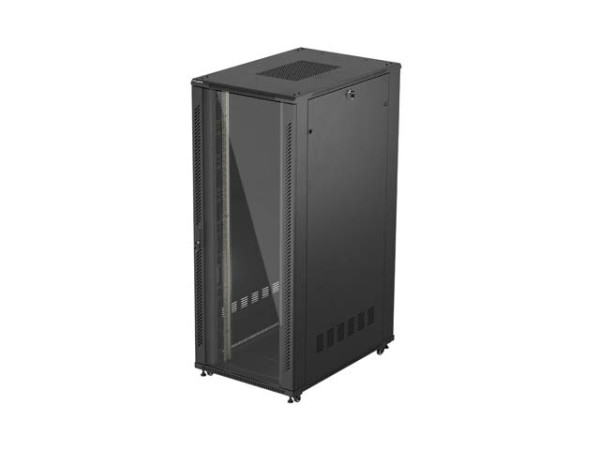 Lanberg FF01-8242-12B 19" 42U SZÉL:800mm MÉLY:1200mm MAG:2047mm lapraszerelt üvegajtós fekete szerver szekrény