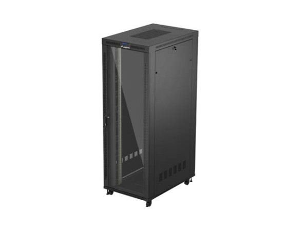 Lanberg FF01-8247-12BL 19" 47U SZÉL:800mm MÉLY:1200mm MAG:2350mm lapraszerelt LCD üvegajtós fekete szerver szekrény