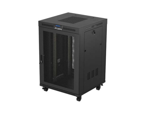 Lanberg FF01-8822-23BL 19" 22U SZÉL:800mm MÉLY:800mm MAG:1239mm lapraszerelt LCD hálós fémajtós fekete álló rack szekrény