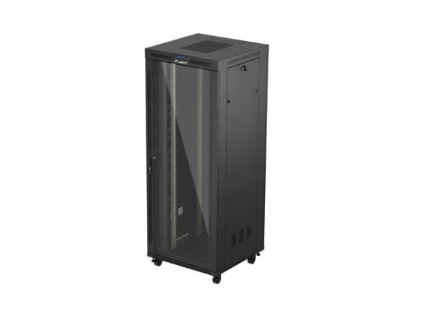 Lanberg FF01-8842-12BL 19" 42U SZÉL:800mm MÉLY:800mm MAG:2122mm LCD lapraszerelt üvegajtós fekete álló rack szekrény